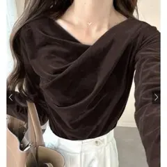 grl ベロアドレープトップス[dk1551] ブラウン