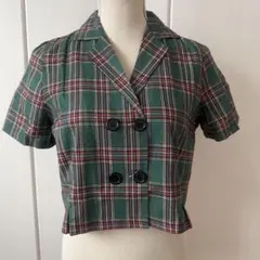 美品★チェック柄ダブルブレストショート丈ジャケットS