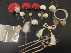 和装小物 髪飾りセット 赤白金 成人式 髪飾り 着物 振袖 浴衣 21点