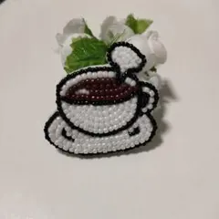 【ホットコーヒー】刺繍ブローチ　ハンドメイド
