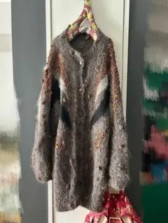 古着　ブラウンの豪華刺繍付きウールカーディガン