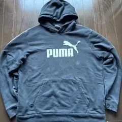 【唯一無二のボロ】PUMA プーマ パーカー ダメージ 墨黒L size
