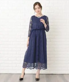 総レース ドレスワンピース 友人結婚式 七分袖