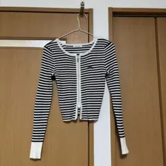 OLIVE des OLIVE 長袖カーディガン 黒白ストライプ