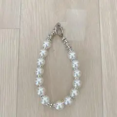 支*士様 パールビーズとクリスタルビーズのストラップ