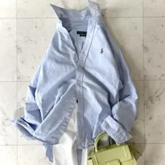 美品 ラルフローレン コットン ボタンダウンシャツ ブルー ポニー刺繍