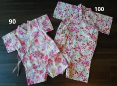子供 ベビー 甚平　金魚柄100　牡丹柄90