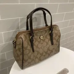 【coach】コーチ　2WAYハンドバッグ　シグネチャー　ミニボストン　ブラウン