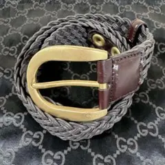GUCCI グッチ ベルト 本革 ホースビット 銀 シルバー メッシュ 編み込み ホースビット付き リバーシブル スリム ベルト ・ブラック＆ベージュ