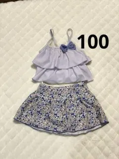 【未使用】100 セパレート水着　タンキニ　紫　花柄　可愛い　女の子　フリル