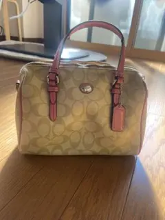 Coach ロゴ柄 ショルダーバッグ ベージュ/ピンク