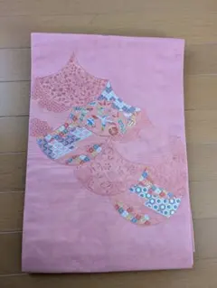 名古屋帯 ピンク 刺繍扇模様