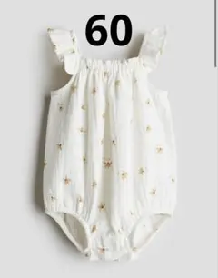 H&M オーガニックコットン 小花柄 フリルロンパース 62cm