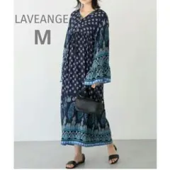 LAVEANGE エスニックプリントワンピース М ネイビー