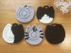(52)[匿名配送]ねこコースター　アクリルたわし　ハンドメイド