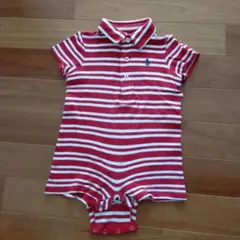 Ralph Lauren 赤と白のストライプロンパース 6M