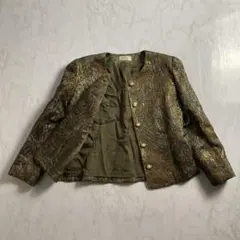 美品　ピノーレ　シルク混　キラキラ　ノーカラージャケット　金ボタン