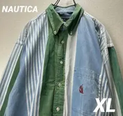 ノーティカ【Nautica】90s マルチカラー長袖BDシャツ 刺繍【XL】