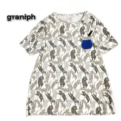美品graniph猫と金魚鉢ポケット総柄TシャツSSのサムネイル