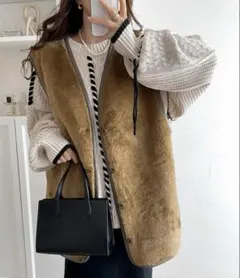 Java クラシカルエルフ　2wayリバーシブルファースエードベスト　ブラウン