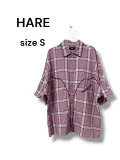 【HARE】ハレウエスタンチェック半袖ピンク パープルオーバーサイズゆったりのサムネイル