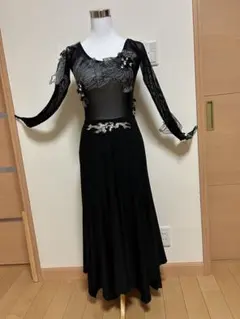 社交ダンス ラテンダンス 衣装 ヤナギダダンスウェア ロング 黒 N3897