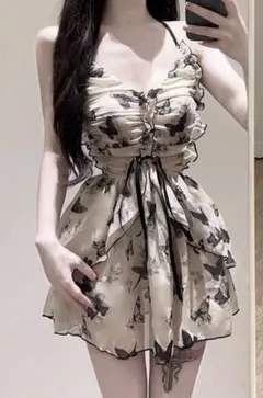SHEIN 花柄 フリル付き ワンピース水着