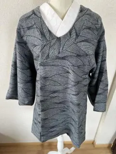 和装コート　藍灰色　袷　道行　胸ポケット付