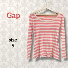 ギャップ【S】ボーダー柄ボートネックTシャツ カジュアル フェミニン ピンク系のサムネイル