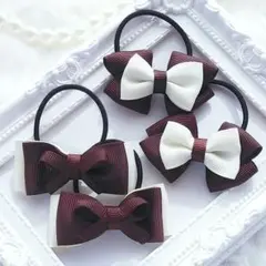 (24)限定価格！ バレンタイン 4点セット ヘアゴム♡ ハンドメイド 茶 白