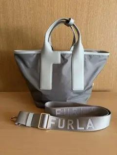 FURLA アーチロゴ 2WAYトートバッグ グレー白 新品未使用タグ付 M