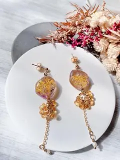 #8 ハンドメイド　レースフラワー　ロングピアス