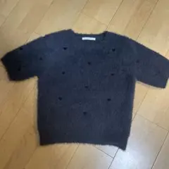 DISCOAT フェザーヤーンハート刺繍半袖 プルオーバー グレー