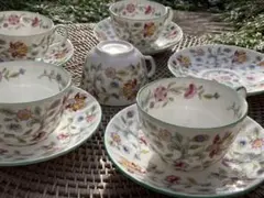ミントン　素敵な花柄　ティーカップ　ソーサー　5個セット