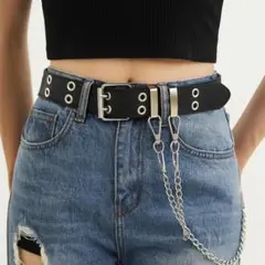 ダブルピン ベルト 黒 ゴシック パンク Y2K ユニセックス ブラック 銀