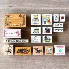 はんこ スタンプ 動物 キャラクター 木製 まとめ売り 18個セット