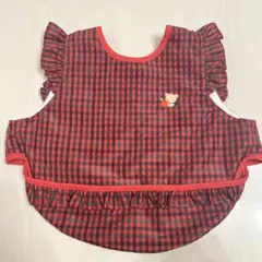 familiar お食事エプロン 赤チェック フリルスタイ