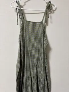 グリーン チェック柄 キャミワンピース