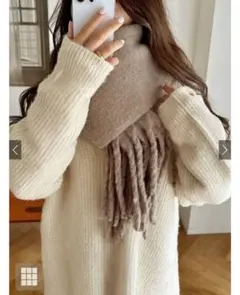 グレイル　起毛フェイクウールフリンジボリュームマフラー[fo1250]E