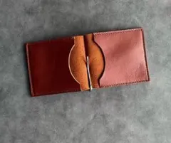 ブラウンレザー マネークリップ２つ折り財布　ウォレット