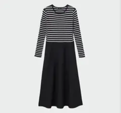 プラステ　PLST ホールガーメントニットフレアワンピース ボーダー