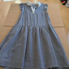 黒と白のチェック柄 半袖シャツワンピース