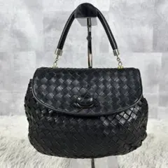 極美品 ボッテガヴェネタ ハンドバッグ イントレチャート フラップ ブラック