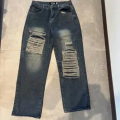 ダメージデニムパンツ ダークブルー