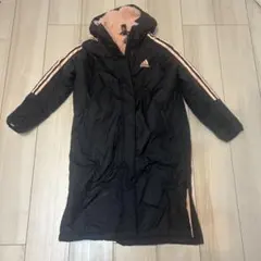 adidas ベンチコート　黒×ピンク　フード付き