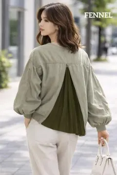 フェンネル 1.5万円 バック プリーツ リミタリー ブルゾン ノーカラー 薄手