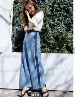 EVRIS（エヴリス）サイドラインデニムワイドパンツ S