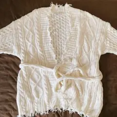 アラン編ミドルハーフカーディガン　鍵網ニット