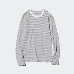 UNIQLO ソフトリブボーダークルーネックT（長袖） 01 off White