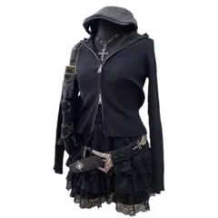 Y2K ダブルジップニット ピチニット 平成ギャル archive ダークコア